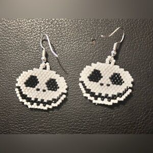 Black and White Beaded Jack Skellington Earrings